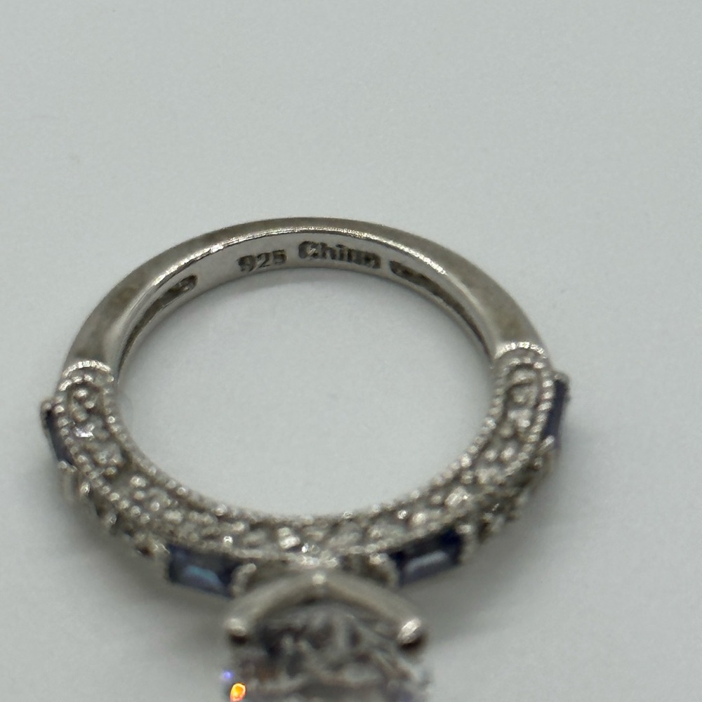 Engagement Cocktail Ring CZ and Blue Stones Sterling Silver - Picture 13 of 13